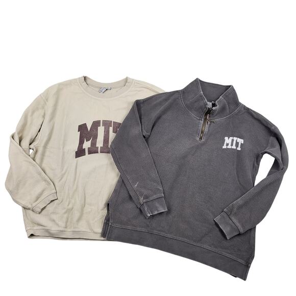 Chicka-d Men's MIT 1/4 Zip & Crewneck Sweatshirt Bundle Sz Small Gray & Cream - Picture 1 of 16